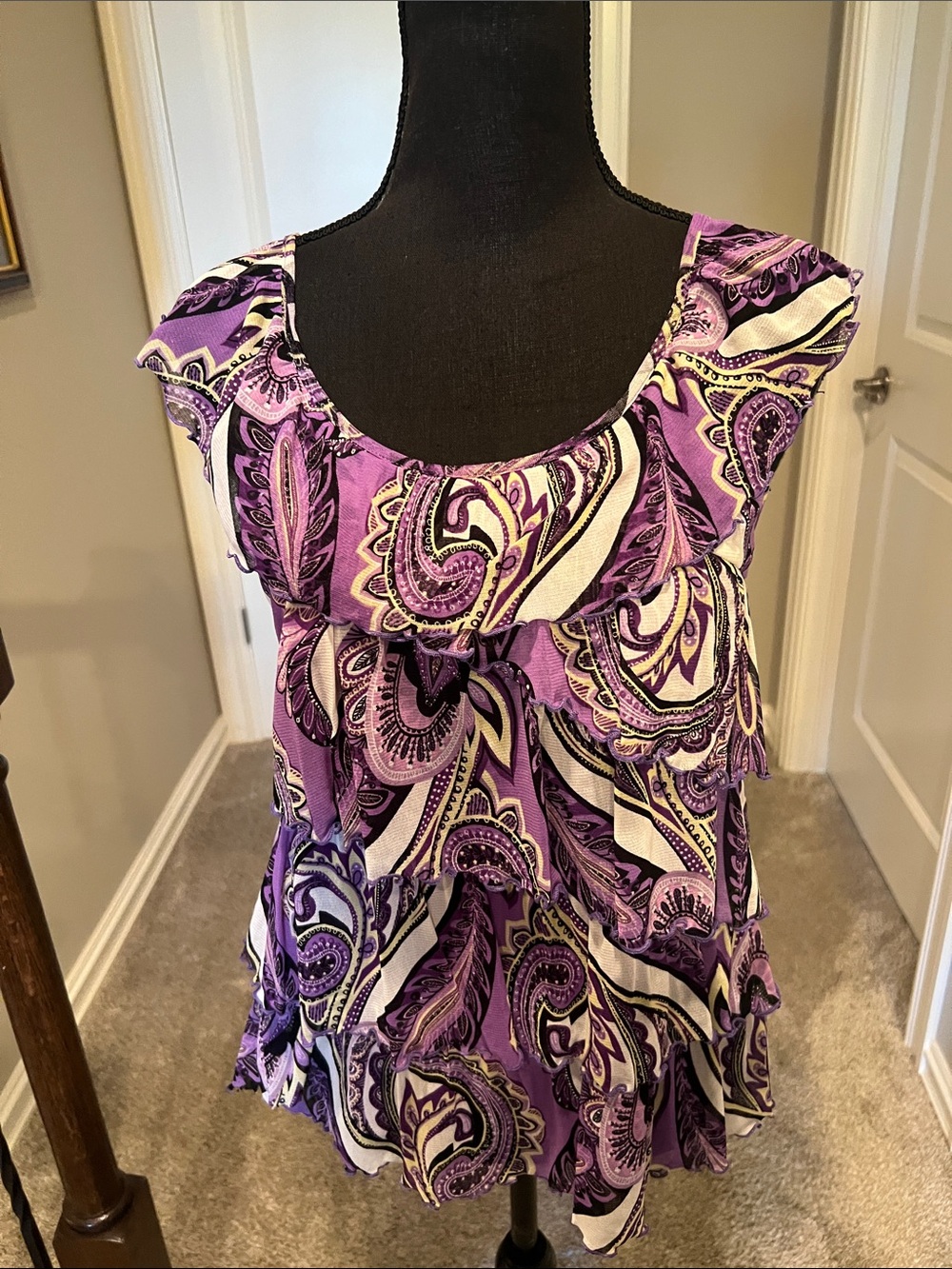 Apt. 9 Lavender Paisley Ruffle Tiered Blouse